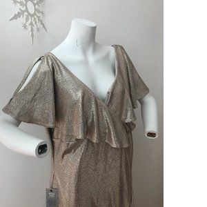 NWT Le Chateau Champagne Gold Ruffle Drape PLUS SIZE Slim Bodycon Wedding dress